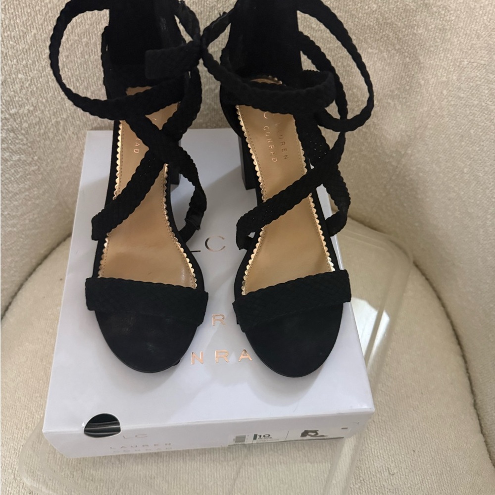 Lauren Conrad Black Braided Wrap-Heel Sandals - Women
